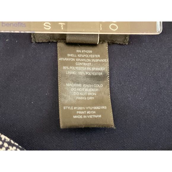 Enfocus Studio Womens Size 4 Navy Trim Black White Tweed Print Sheath Dress - Picture 8 of 12